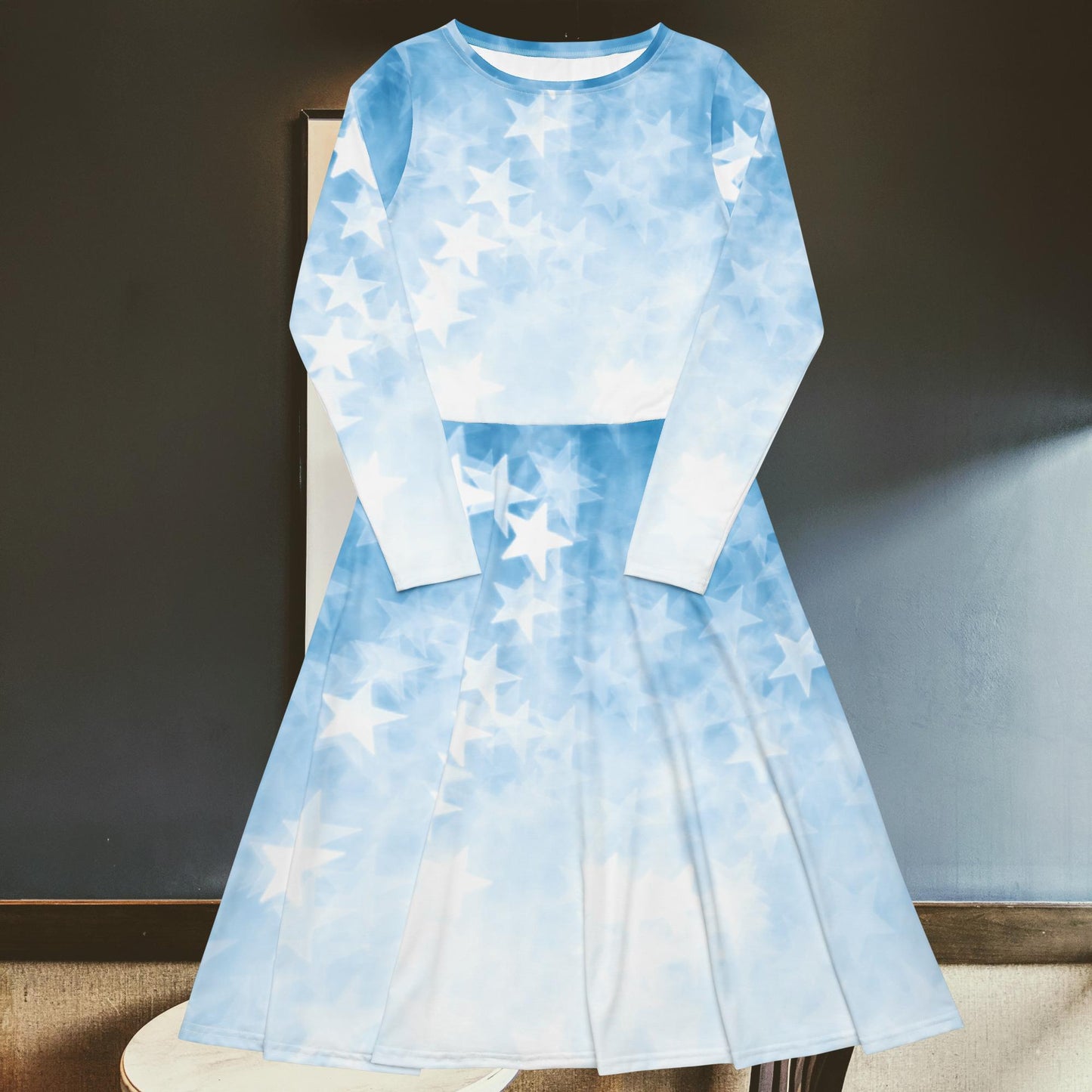 All-over print long sleeve midi dress